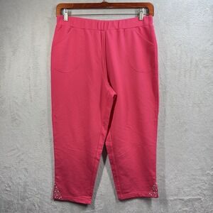 Quacker Factory Pull On Knit Crop Pants Size M Pink Embellished Pockets